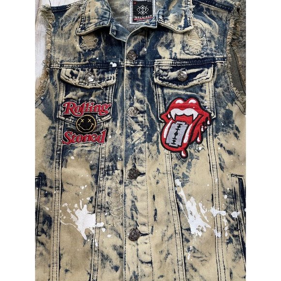 Preowned IMPERIOUS Original Apparel Mens Size M Distressed/Acid Wash Rocker Vest - Picture 2 of 9